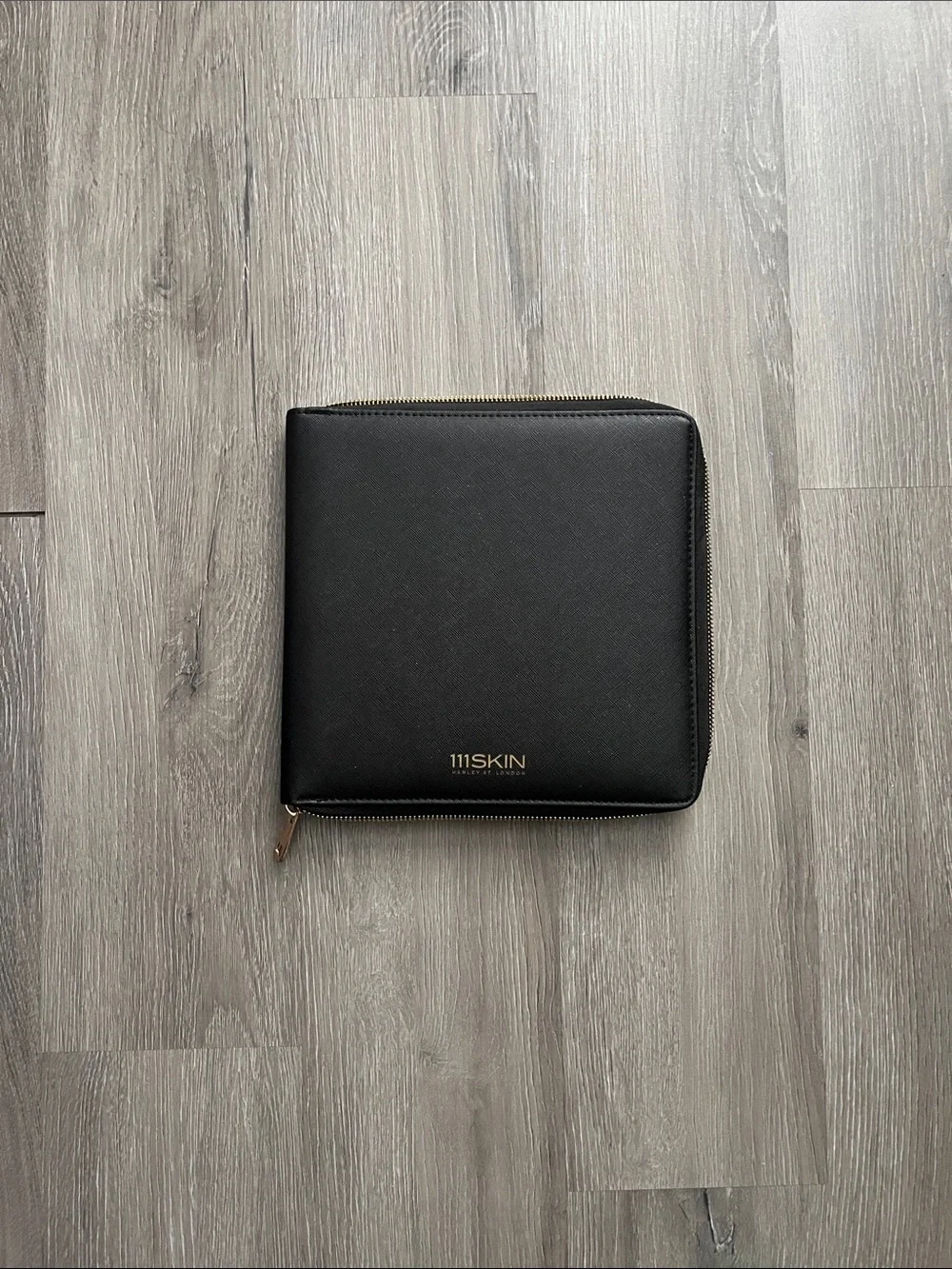 111SKIN Black Faux Leather Zip Small portFolio with Gold Logo